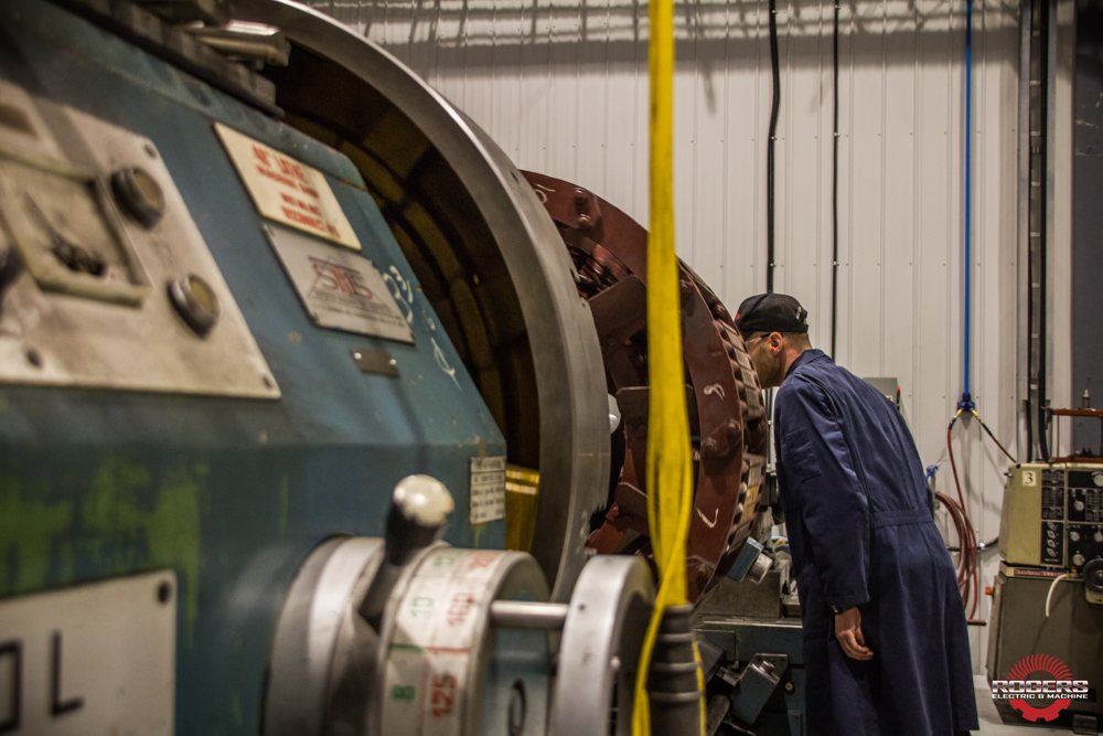 Technician inspecting a motor