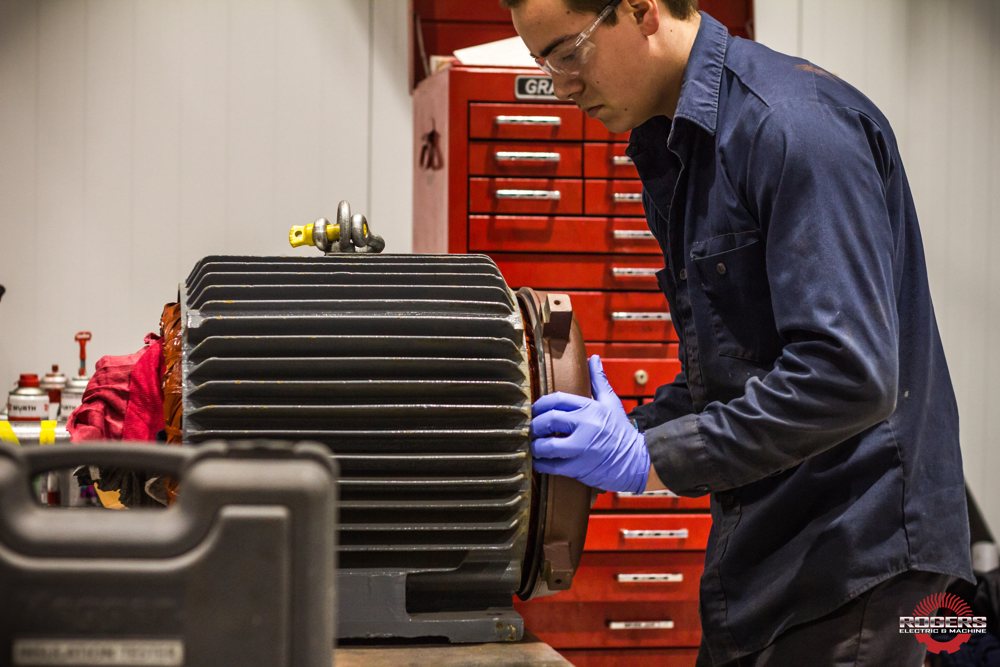 Electric motor being serviced