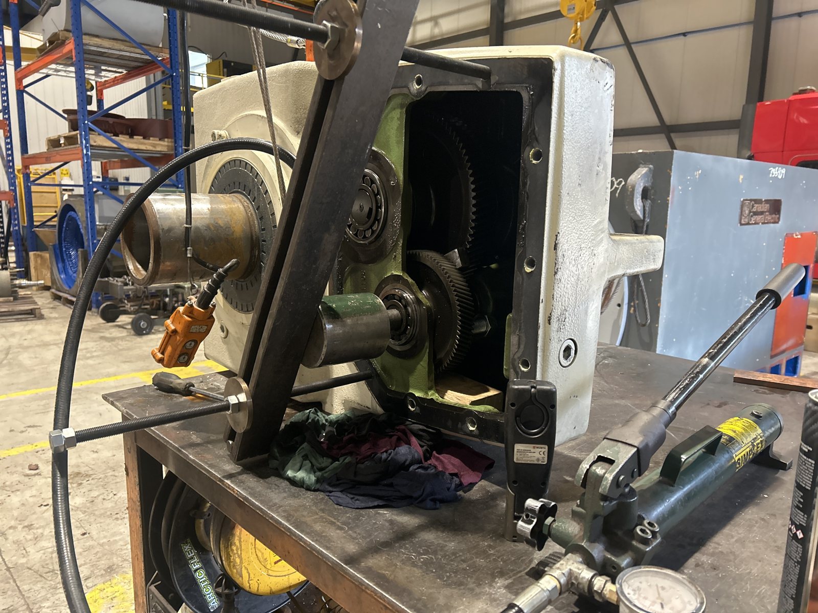 Industrial gear reducer opened for inspection at Rogers