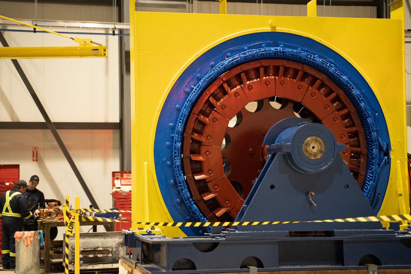 Large stator rebuilt and mounted on a test stand at Rogers