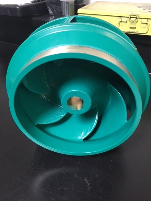 Pump impeller inspected during teardown